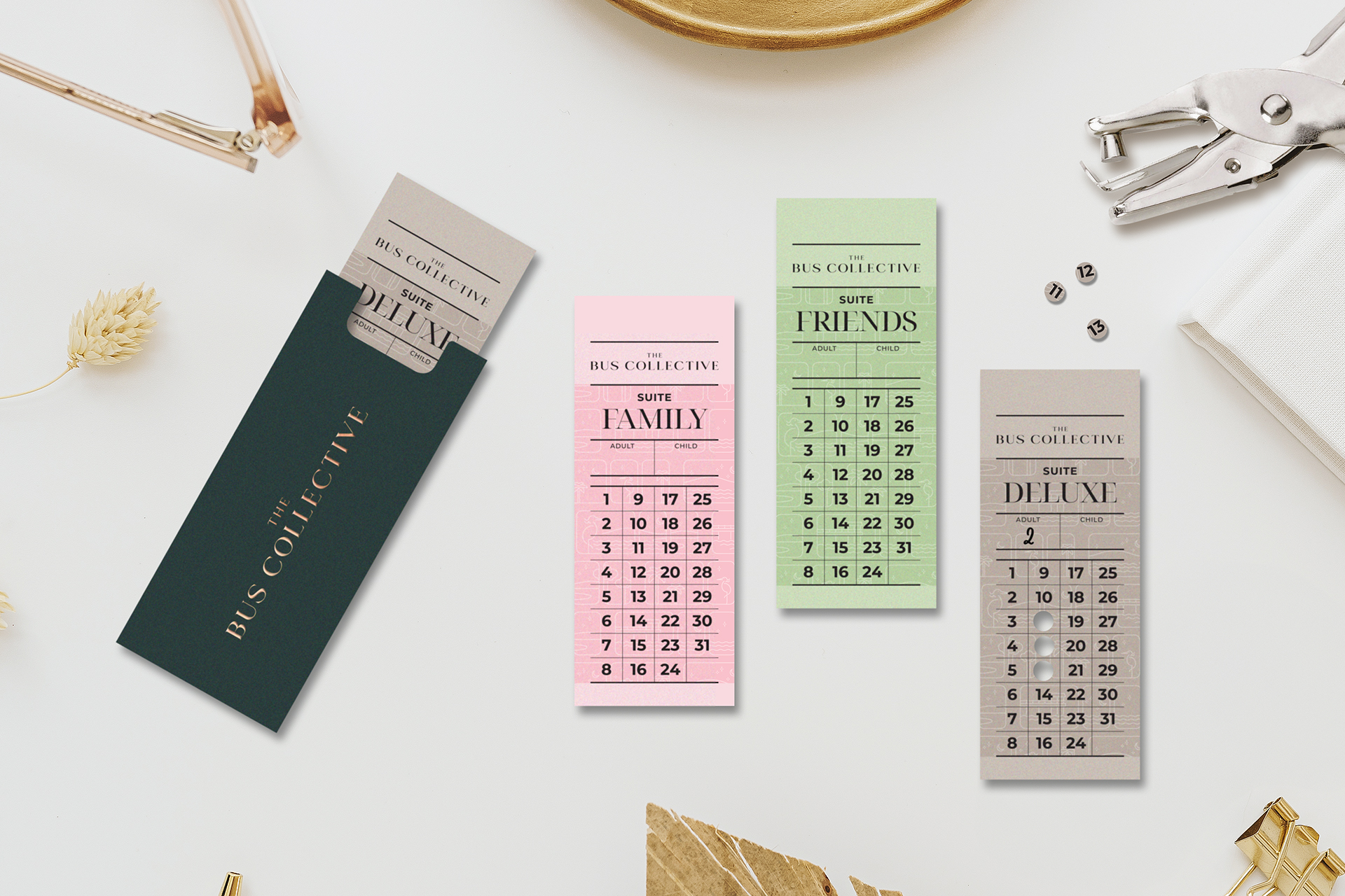 Home office desk workspace with laptop computer, blank paper card sheet with copyspace, glasses, stationery on white table. Flat lay, top view template. Women's, girl boss work or business background